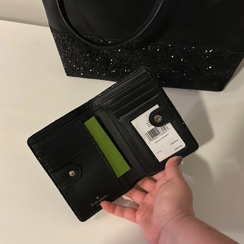 NEW Bag and Wallet -Kate Spade Black Penny Glitter Bag and Tellie Glitter Wallet - Picture 5 of 8